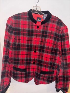 Lizsport Red Plaid Jacket with Black Trim